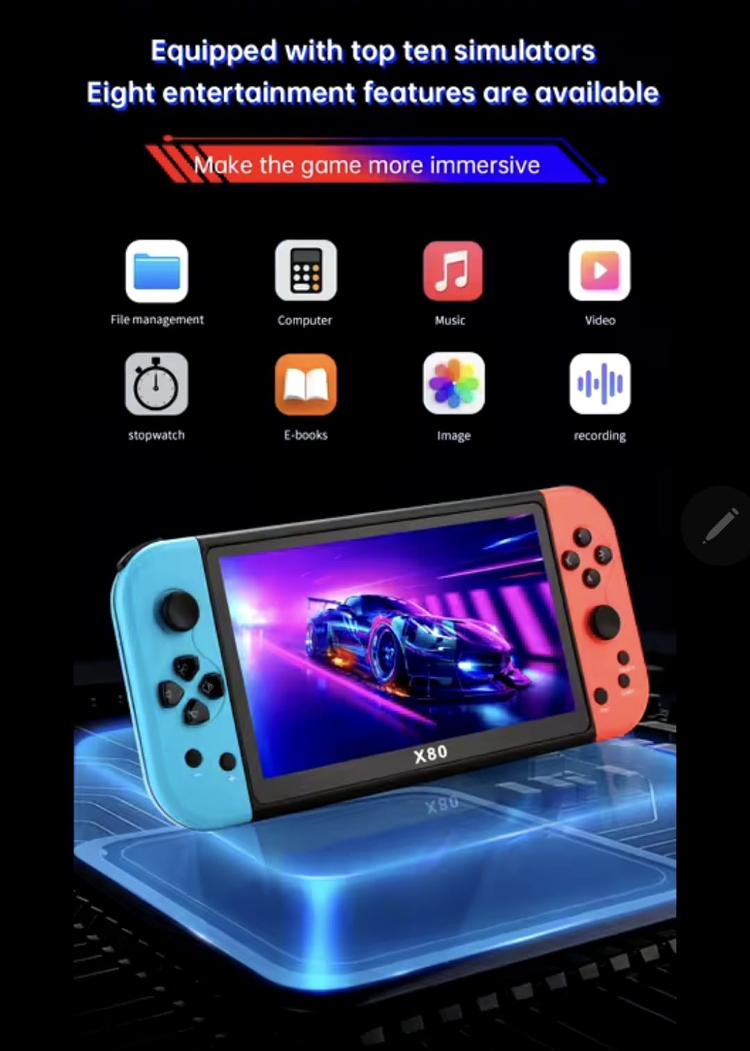 X80 Consola de Juegos Multicolor de 7"