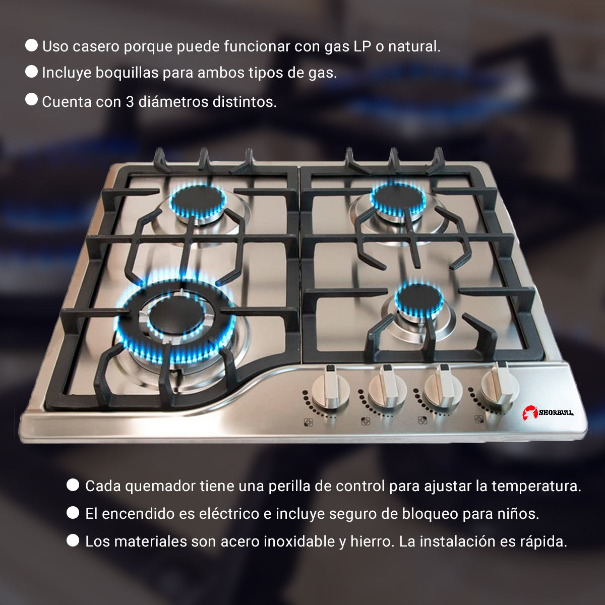 Parrilla 4 Quemadores Acero Ino Shorbull