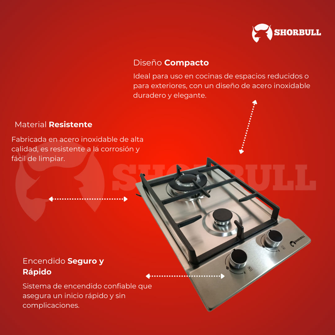 Parrilla Estufa 2 Quemadores Acero Inoxidables