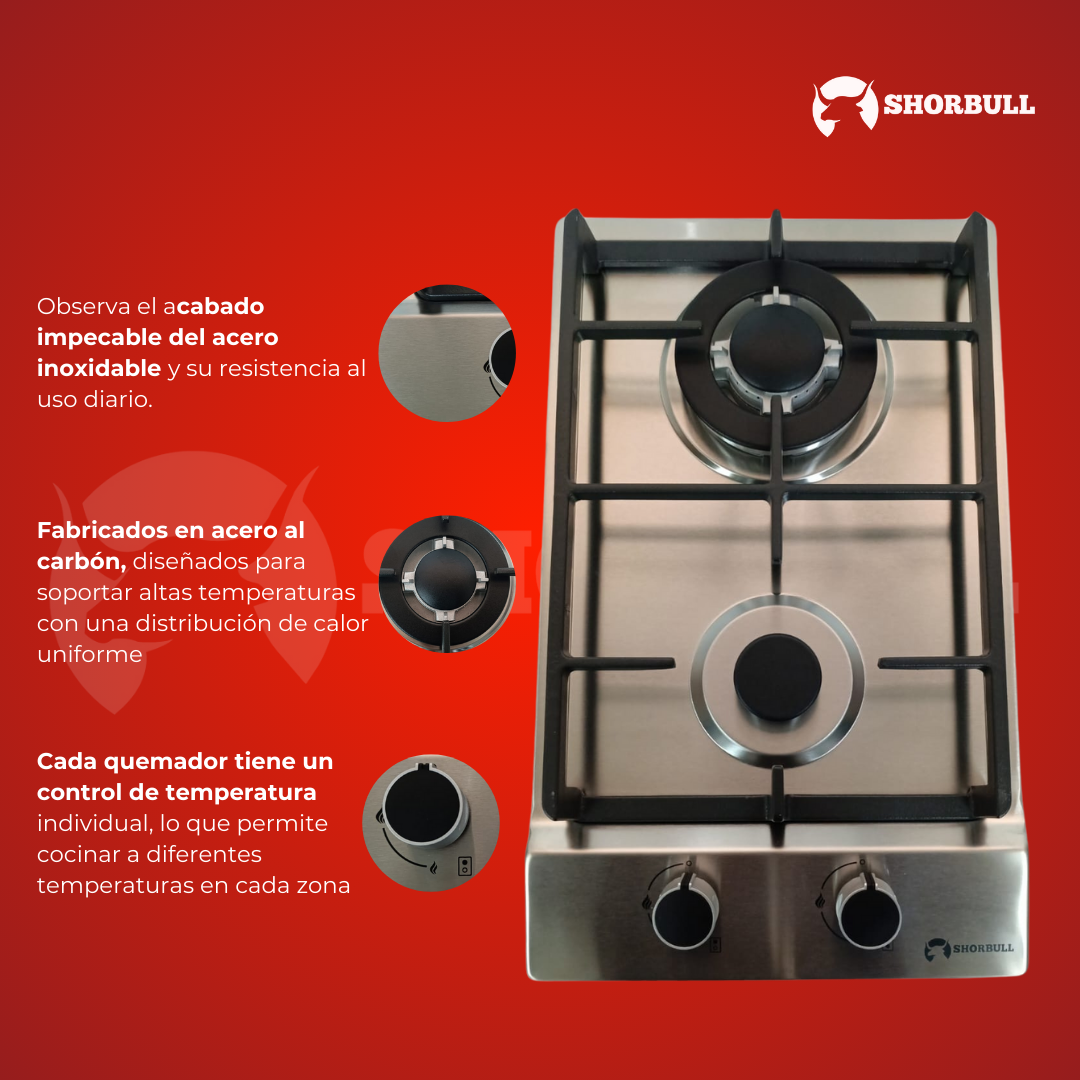 Parrilla Estufa 2 Quemadores Acero Inoxidables