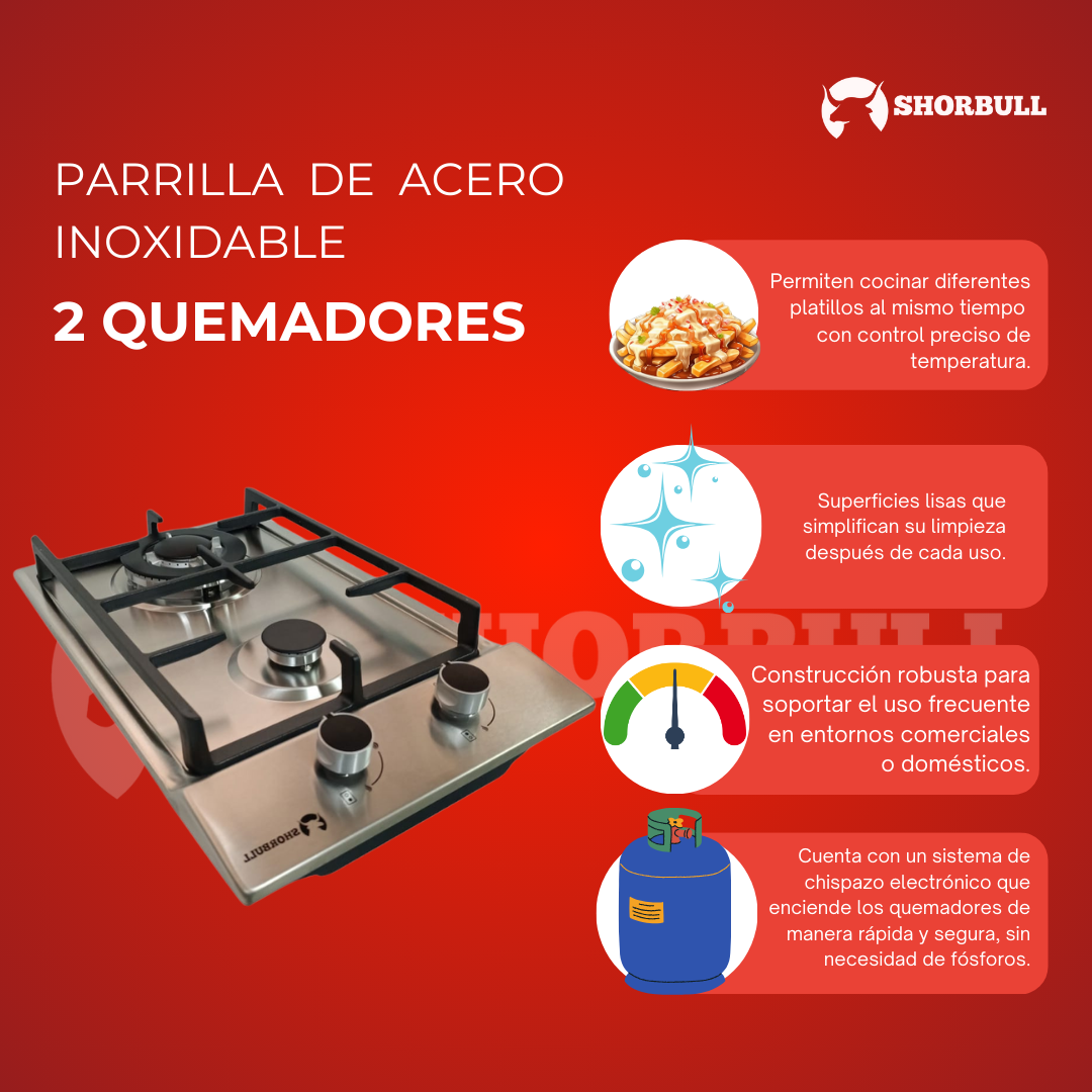 Parrilla Estufa 2 Quemadores Acero Inoxidables