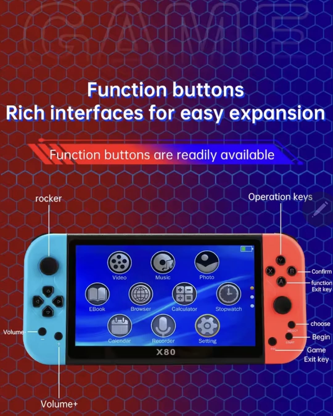 X80 Consola de Juegos Multicolor de 7"