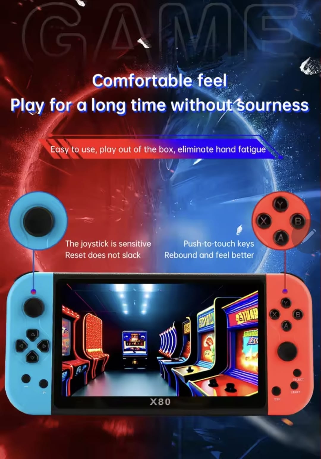 X80 Consola de Juegos Multicolor de 7"